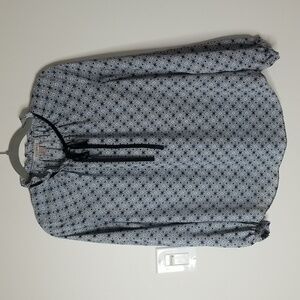 Roz & Ali womens blouse with velvet tie up ruffle neck